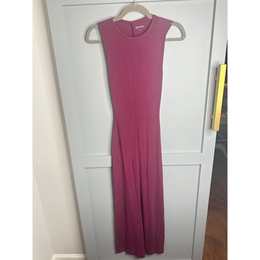 Quince Tencel Rib Knit Tank Midi Dress Wine‎ Size S Sleeveless
